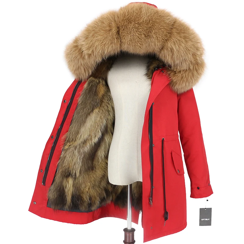 OFTBUY пальто с натуральным мехом, зимняя куртка для женщин, натуральный Лисий мех, водонепроницаемая парка, съемная верхняя одежда, Толстая теплая уличная одежда, бренд - Цвет: red natural camel D