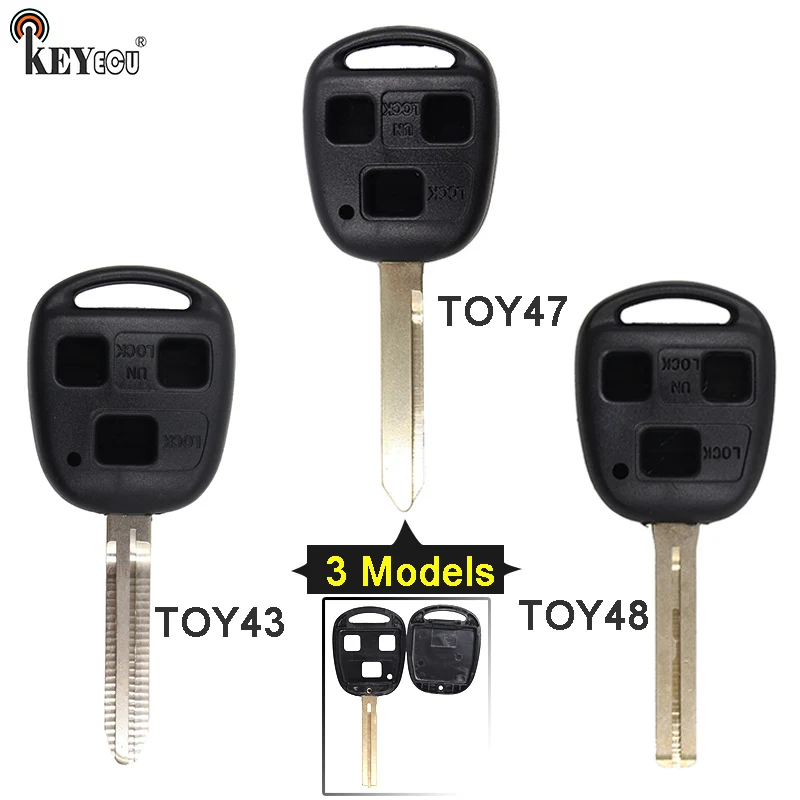 

KEYECU for Toyota Replacement Remote Car Key Shell Case Fob 3 Button With TOY43/TOY47/TOY48 Blade (Only Shell) 3 Models