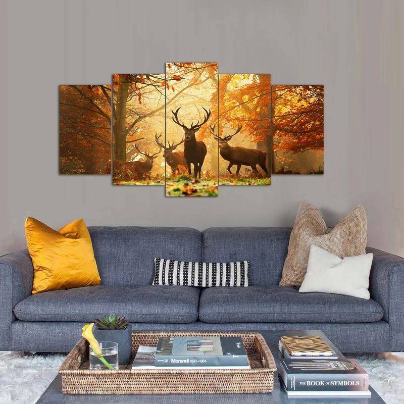 5 панель HD печатных картина олень холст Home Decor Wall Art Picture для гостиной YK 66|Рисование