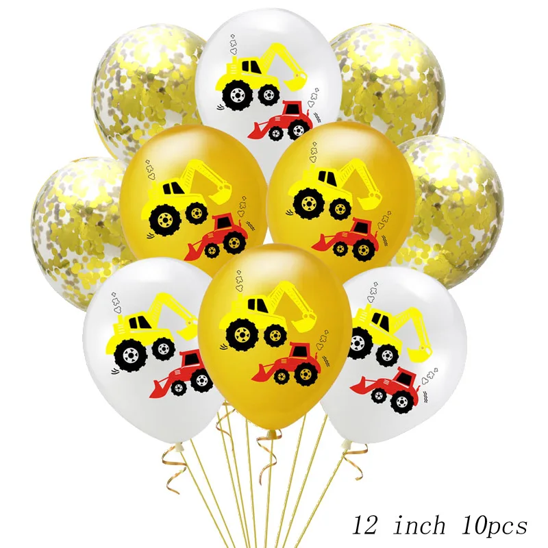 Mixed 10pcs 12 дюймов инженерный автомобиль латексный воздушный шар набор экскаватор День Рождения украшения поставки конфетти блесток воздушный шар - Color: Mixed 10pcs