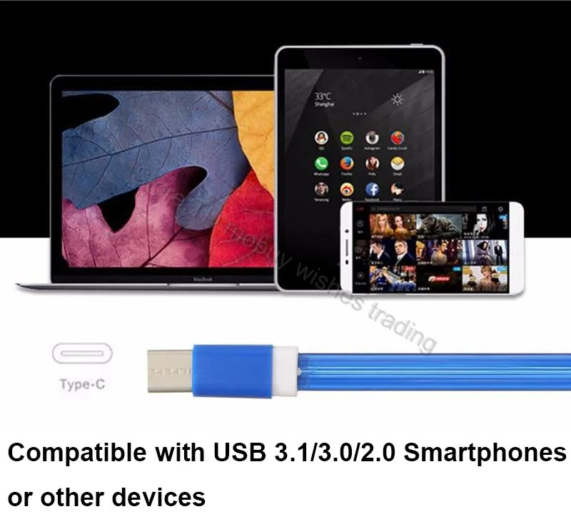 1 м LED USB Type C зарядное устройство кабель для зарядки Letv le tv 1s X500/x800/max/Leeco 2/pro 3/Umi