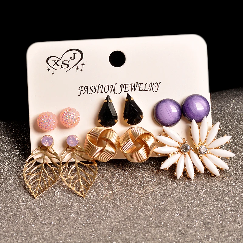 New fashion women jewelry girls party pearl stud powder black purple mix-and-match 6 pairs /set earrings gift free shipping | Украшения и