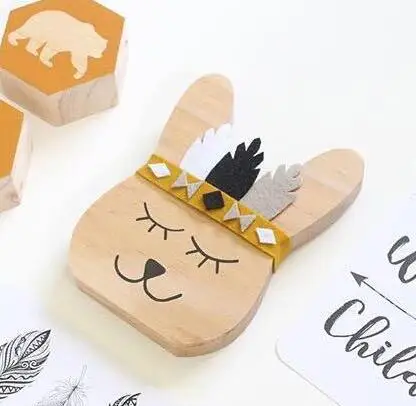 indian bear Деревянные игрушки для животных лиса/медведь/кролик/кошка Настенный декор детское деревянное украшение для мебели ремесло детская комната скандинавский реквизит 15*12 см - Цвет: indian bear