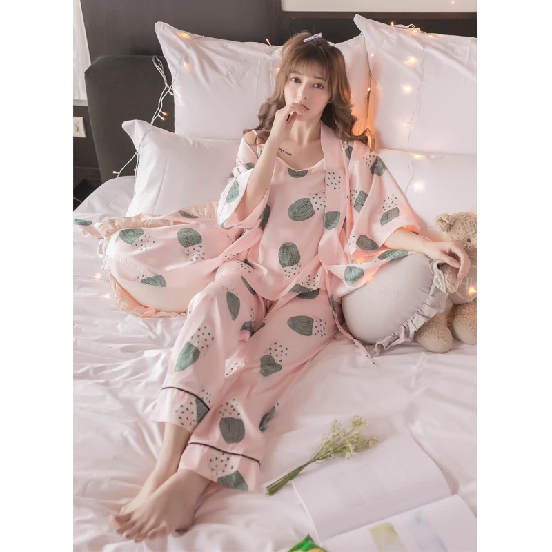 Весна-осень свежий мультфильм кактусы растений Sweet Girl Домашняя одежда Шелковый