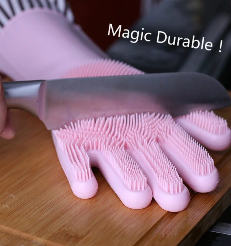 Волшебные силиконовые перчатки для мытья посуды рукавицы духовки кухонная Щетка