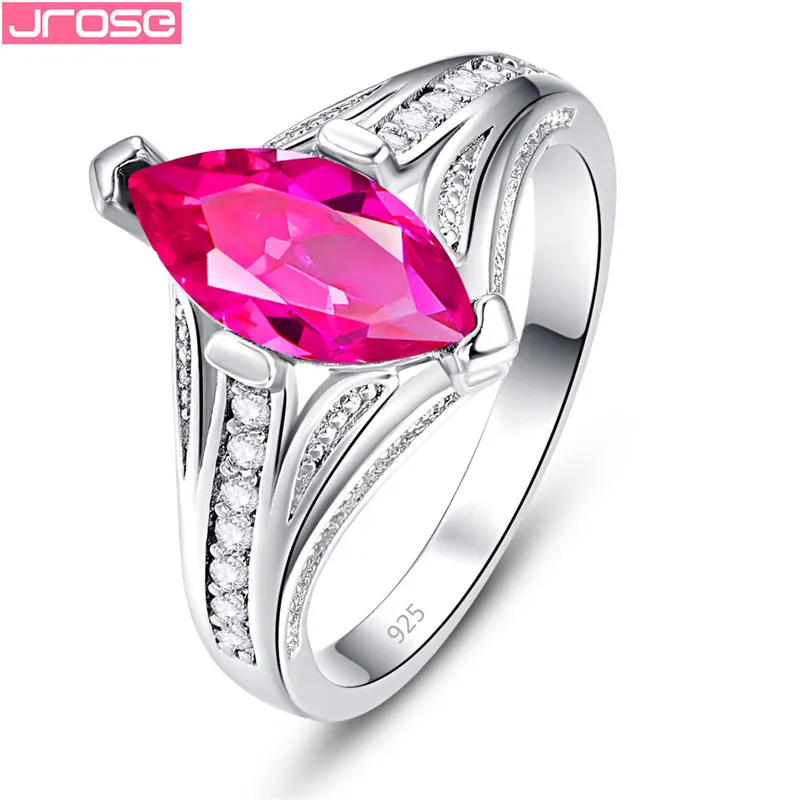 

JROSE 2019 Newest Exquisite Bijoux Ring For Women Rose Red Cubic Zircom bague femme argent 925 Wedding Engagement Silver Jewelry