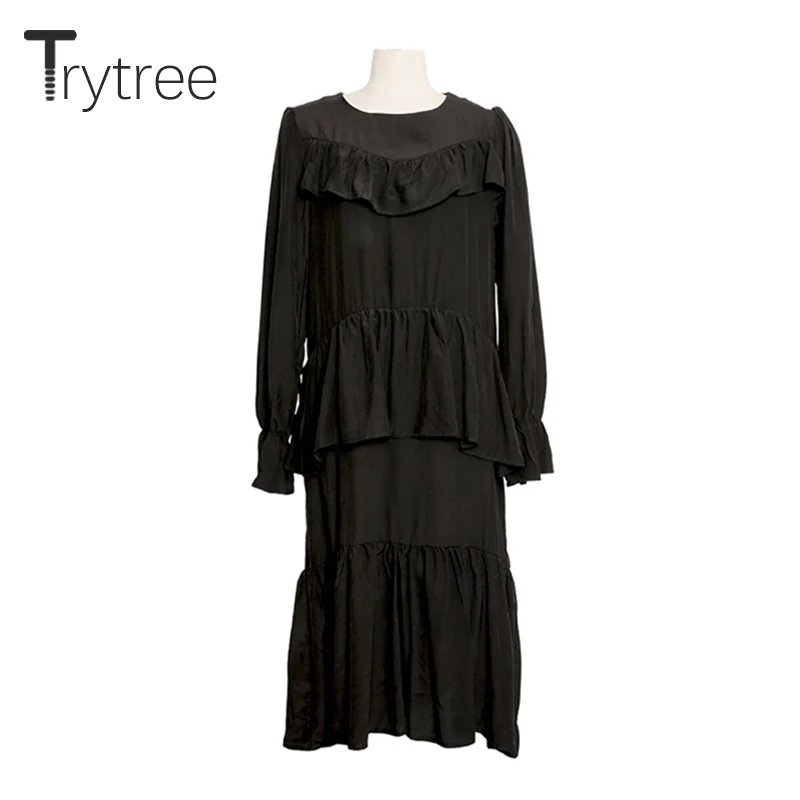 Осеннее элегантное женское платье Trytree с многослойными оборками шелковистое