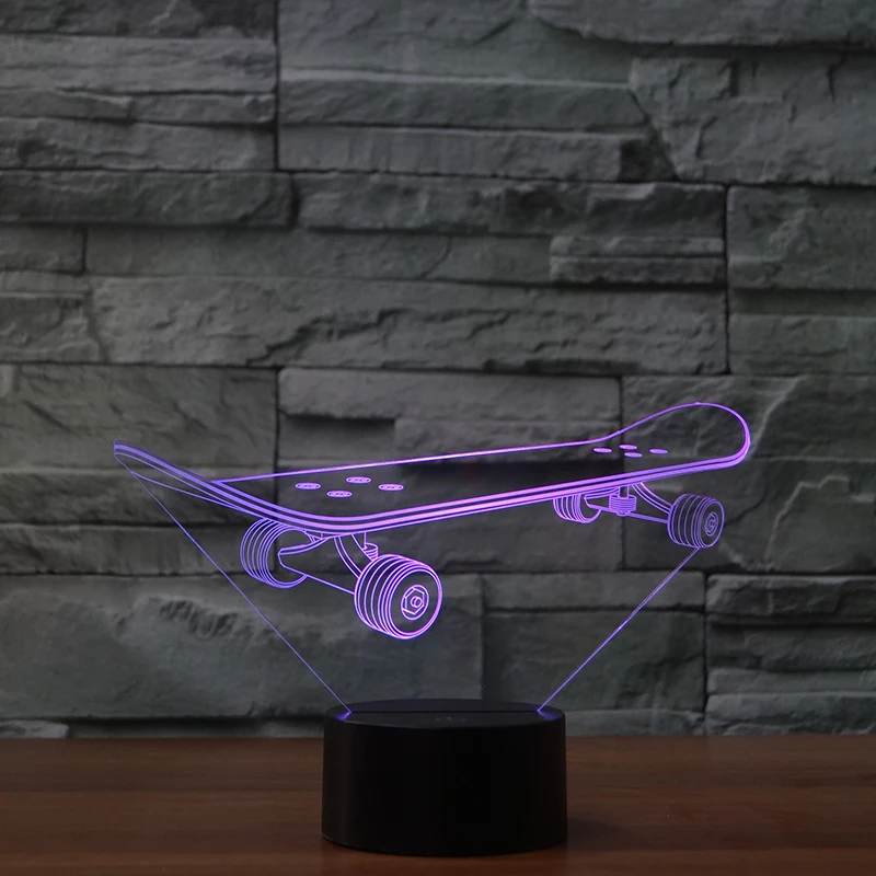 3D Оптическая иллюзия настольная лампа/3D ночник 7 цветов LED лампа скейт доска для