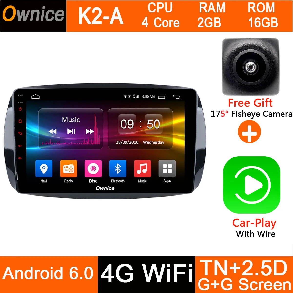 K2-A-CarPlay " ips Android 9,0 4 Гб ram+ 32 Гб rom 8 ядерный автомобильный радиоплеер для Mercedes Benz Smart Fortwo Forfour ADAS DSP CarPlay - Цвет: K2-A-CarPlay