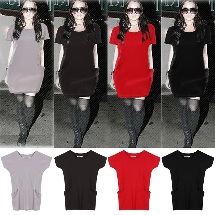 Женщины свободного покроя платье свитер карманные свободно зима осень 4 цвета M XXL