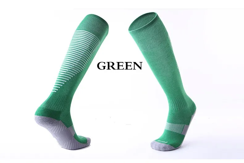 green Профессиональные спортивные носки для футбола для взрослых и детей, длинные носки в цветную полоску, дышащие детские носки до колена для футбола, волейбола - Цвет: green