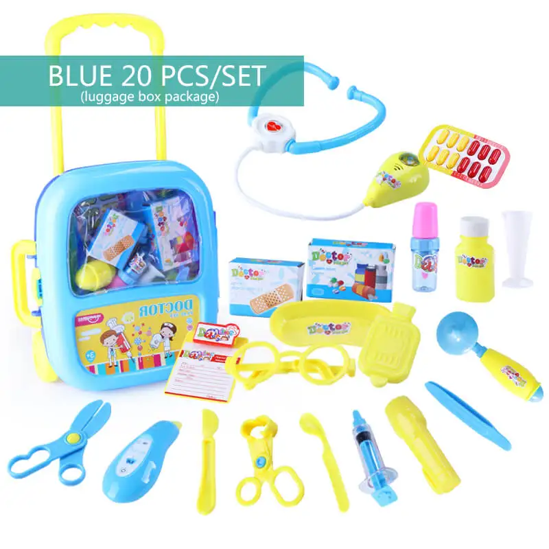 20pcs bule luggage Huanger доктор, набор игрушек, Doctora Juguetes для детей, медицинский набор, Детская обучающая коробка, светильник, ролевые Классические игрушки - Цвет: 20pcs bule luggage