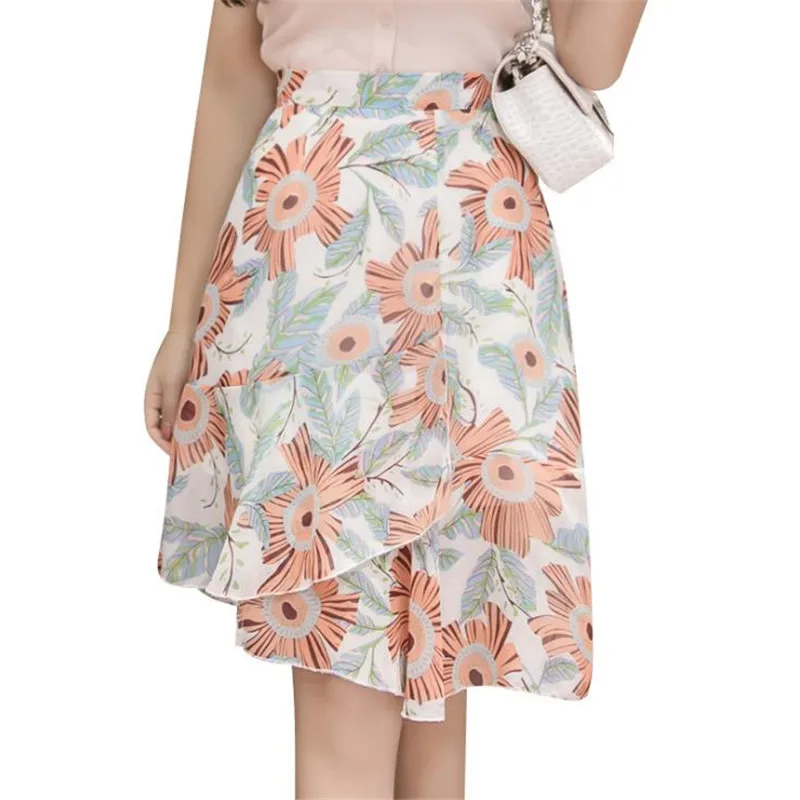

Summer floral print short skirt female Sweet green cotton lace up short women skirt High waist boho beach skirt 2019 HC097