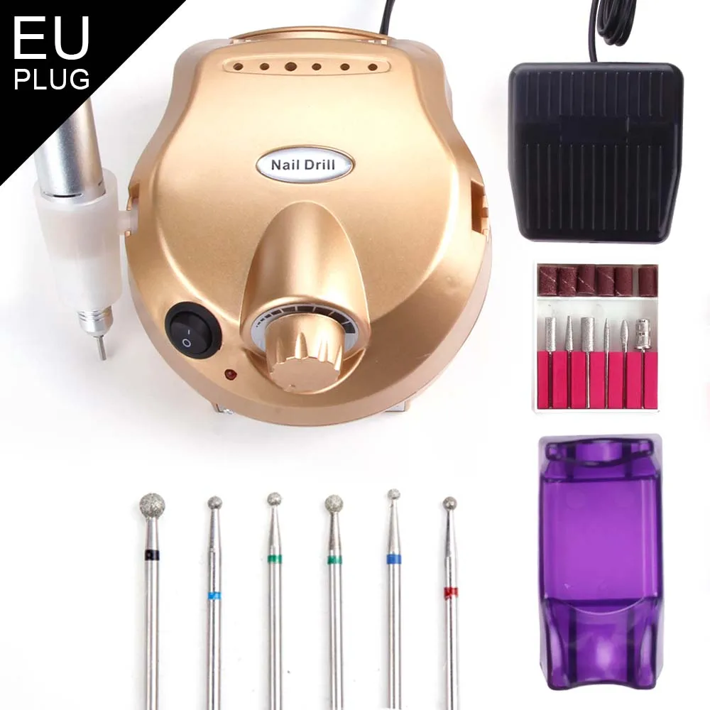 Gold machine Set3 Фрезерный станок, электрический аппарат, дрель для ногтей, маникюрные вращающиеся заусенцы ДЛЯ вольфрамовой отвертки, наконечники, инструменты для полировки - Цвет: Gold machine Set3