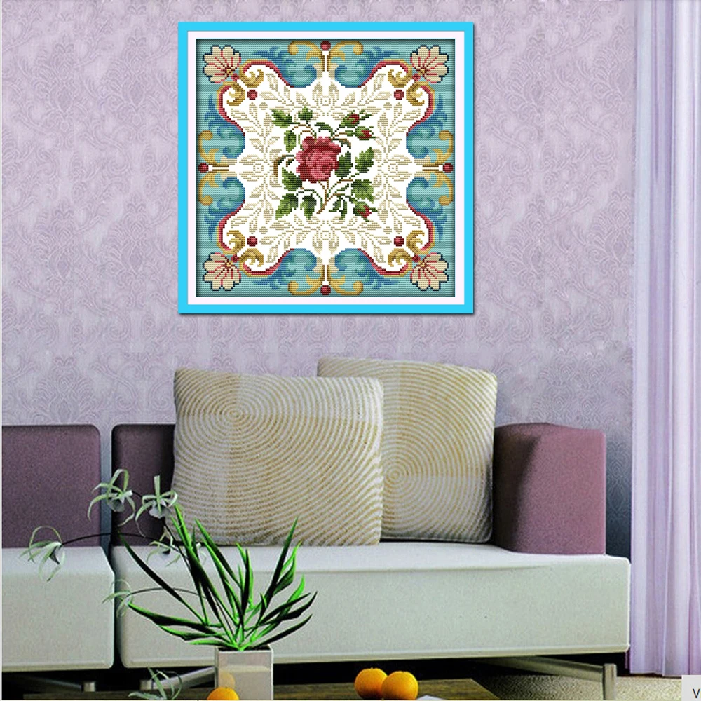 Joy Sunday H518 14CT 11CT штампованный и Счетный домашний декор розы сердце цветы вышивка