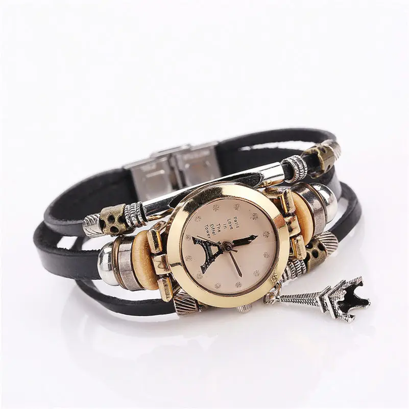 

Fashion Women Watches Girl Eiffel Tower Pendant Clock Luxury Ladies Casual Bracelet Quartz Wristwatch Female Gift reloj mujer #D