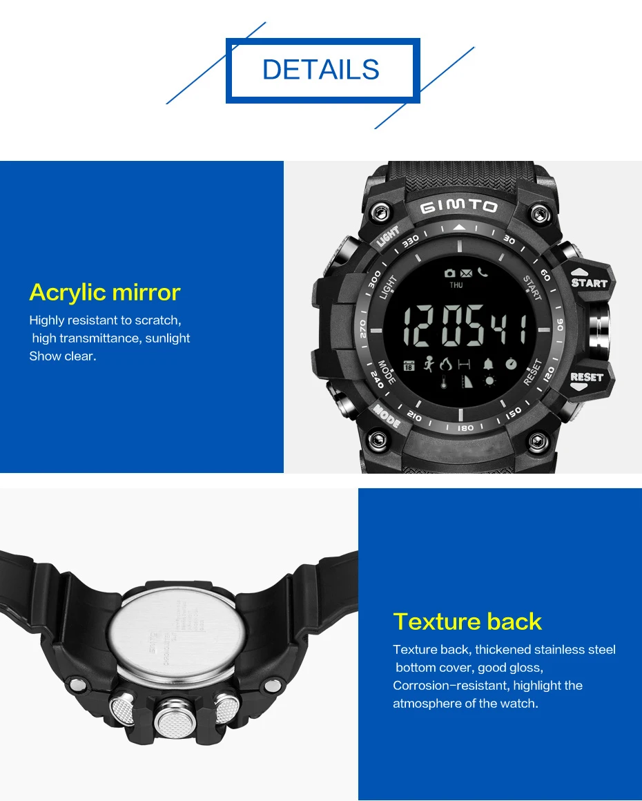GIMTO цифровые спортивные часы для мужчин барометр Шагомер Smartwatch водостойкий