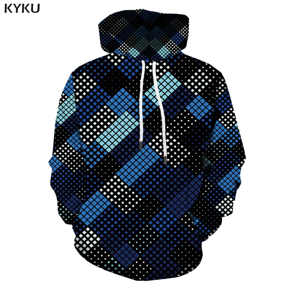 KYKU 3d Толстовка в клетку с капюшоном мужская полосатая толстовка повседневная