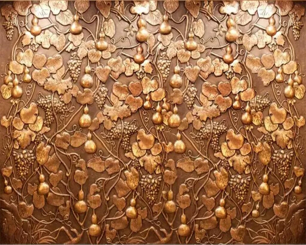 Beibehang Custom wallpaper copper embossed gourd vine TV background wall home decoration living room bedroom murals 3d |