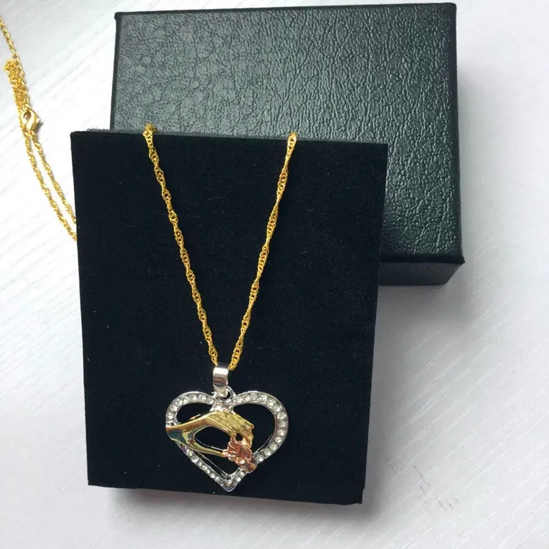 gold chain with box Кубический цирконий для мамы, ожерелье с подвеской в виде сердца для ребенка, дочери, сына, ребенка, семья, любовь, ювелирные изделия, друзья, день рождения, дни матери, подарочная коробка - Окраска металла: gold chain with box