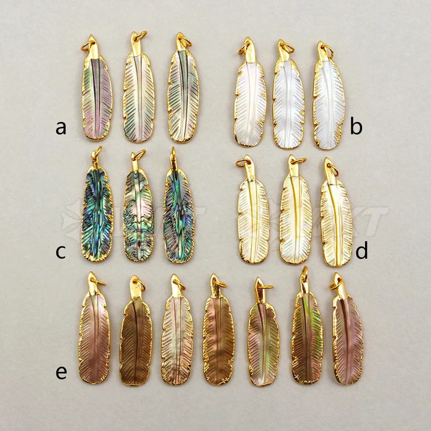 WT-P1242 WKT Wholesale Charming Natural Abalone Shell For Women Fashion Jewelry Feather Wing Shape Necklace Pendant | Украшения и