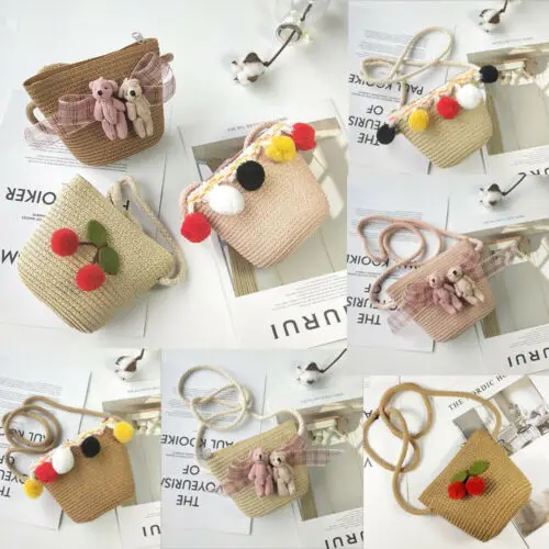 Милая Детская сумка на плечо модная соломенная плетеная вишневая ручной работы