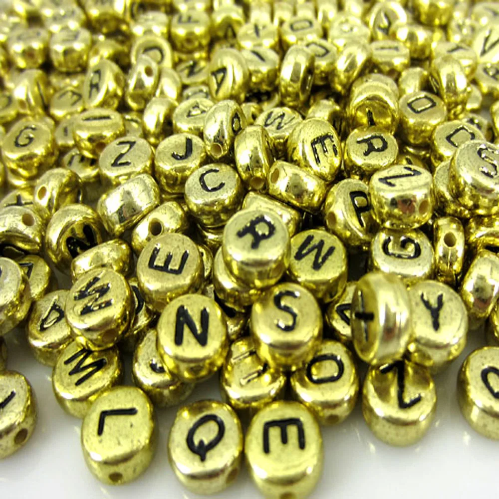 

500Pcs Gold Letter Beads Alphabet Acrylic Beads For Jewelry Making 7mm Women Children DIY Bracelet Necklace Findings