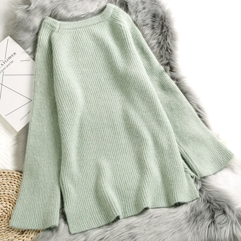 Женский Однотонный свитер Shellsuning вязаный пуловер оверсайз в Корейском стиле на