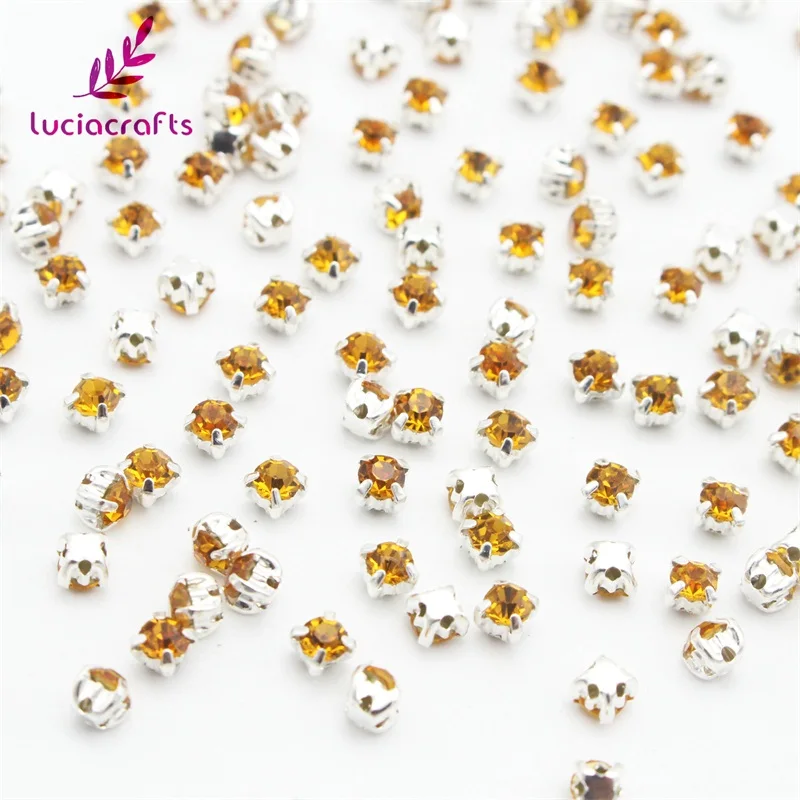 Lucia crafts 100 шт/200 шт 4 мм ss16 стеклянная Серебряная основа Стразы прозрачный кристалл AB пришивные стразы коготь для шитья DIY G0814