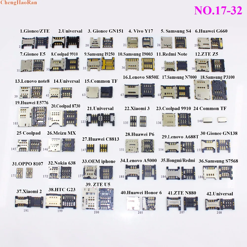 Разъем для sim карты ChengHaoRan Samsung N7000 P3100 Huawei P6 C8813 E5776 Coolpad Xiaomi 3 Lenovo A688T Gionee OPPO Nokia