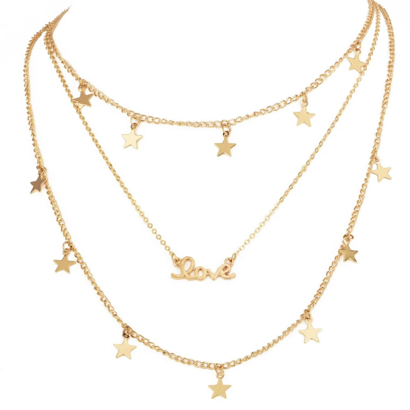 Новое модное ожерелье с надписью Love и многослойным ожерельем в богемском стиле