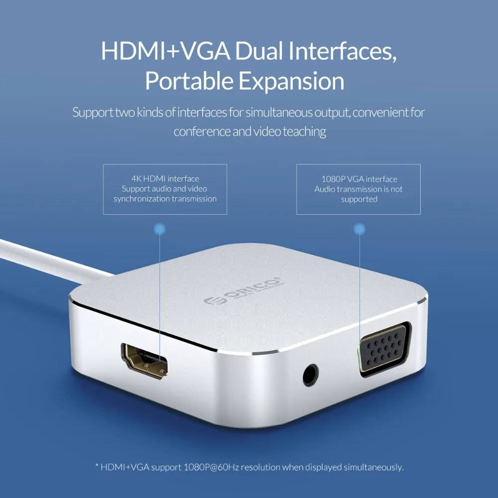 ORICO USB Type C к HDMI совместимый VGA Аудио USB3.0 адаптер док станция для MacBook Samsung Galaxy S10 3 0