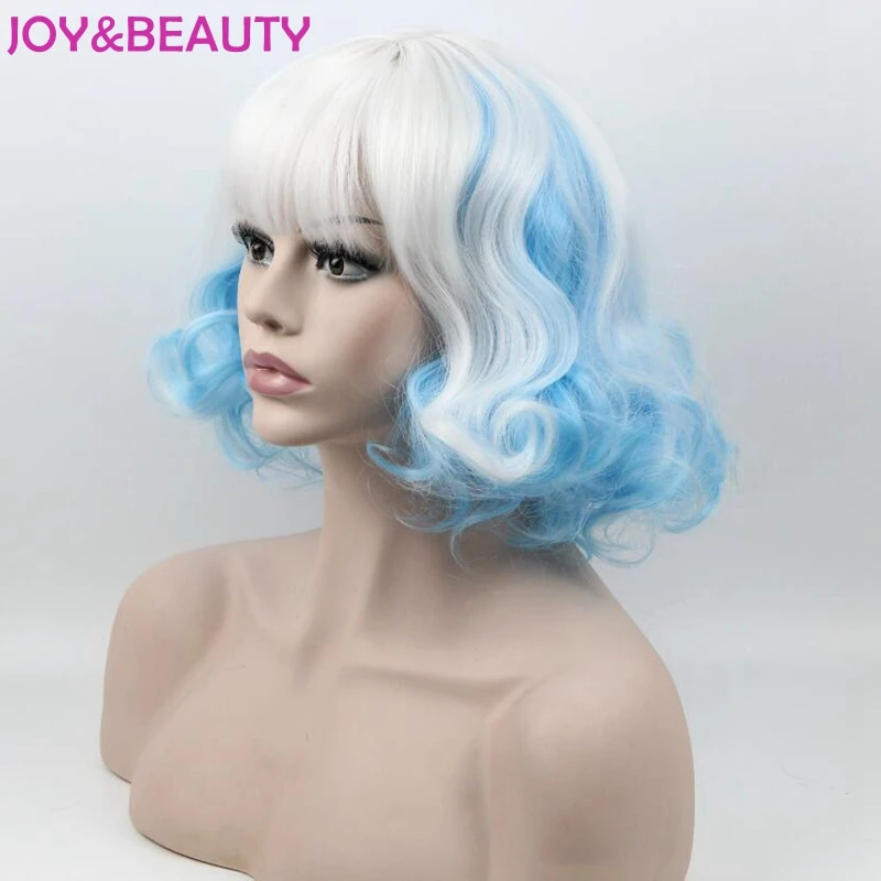 Парик для косплея JOY & BEAUTY 20 см термостойкие синтетические волосы белые синие
