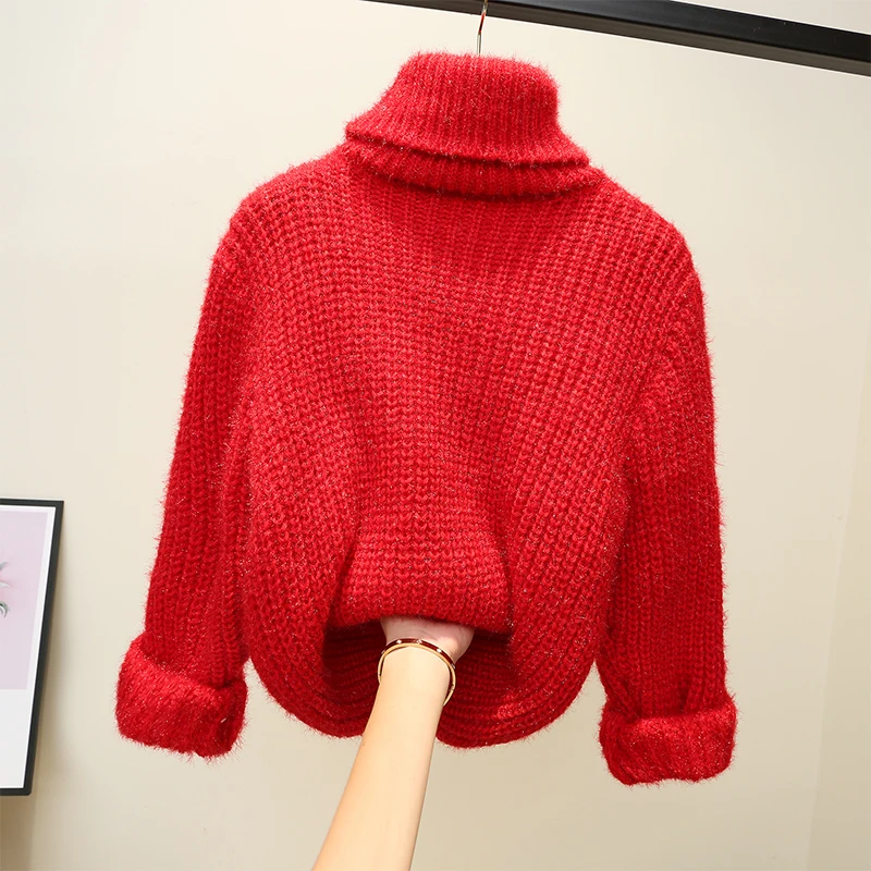 Women Solid Turtleneck Sweater Pullover Oversized Winter Warm Long Sleeve Knitted Fashion Tops Jersey Mujer | Женская одежда