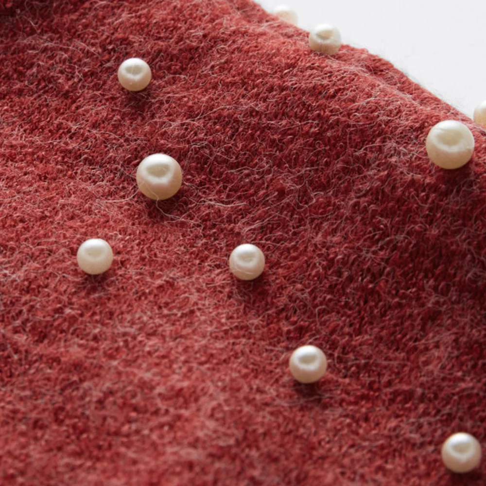 Kenancy Elegant Pearl Sweater Casual Loose Women O-Neck Long Sleeve Knitted Pullovers Autumn Female Jumper Streetwear Pull Femme | Женская