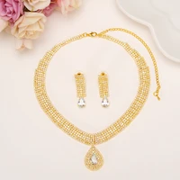 fashion full crystal wedding bridal jewelry sets gold color rhinestone wedding jewelry necklace sets for women girls party gift