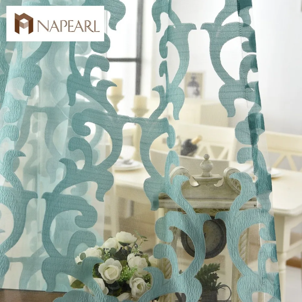 NAPEARL 1 шт. Роскошный европейский стиль тюль шторы органза жаккардовая ткань для оконных процедур зеленый черный шторы балкон
