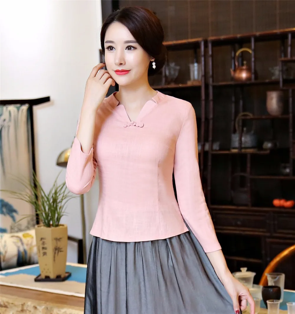 Shanghai Story Vintage Chinese Women's Shirt Cotton Linen Blouses Ladies Qipao chinese traditional Top Cheongsam |