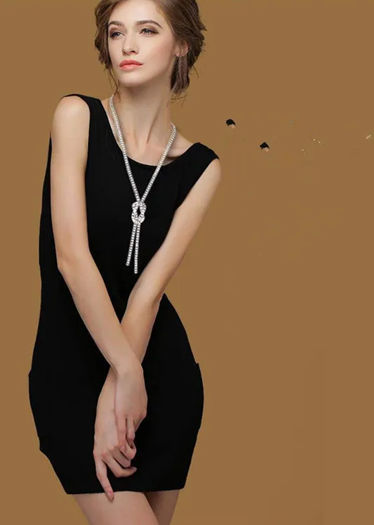 BYSPT Новое модное Хрустальное длинное ожерелье с кисточкой цепочка черными