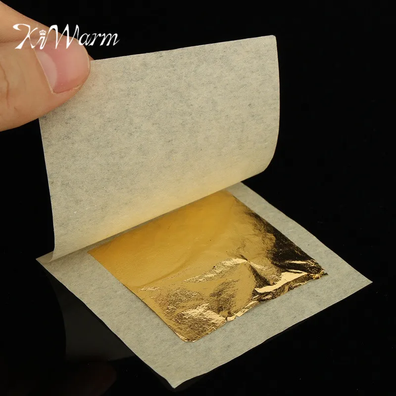 

KiWarm 50Pcs 24 K Genuine Edible Gold Foil Leaf For Cooking Food Cake Decoration Art Work Gilding Face Beauty Care 4.33X4.33cm
