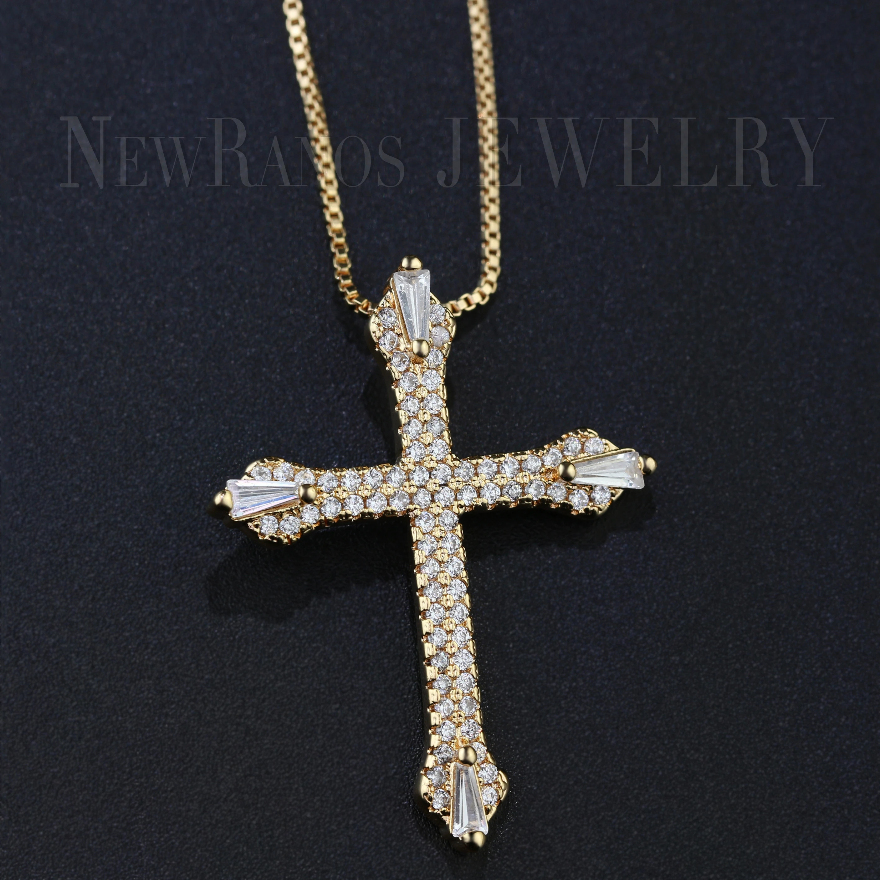 Newranos Rhinestone Stone Cross Necklace Hip Hop Male Pave Micro CZ Zircons Pendant Women Fashion Jewelry NQM002404 | Украшения и