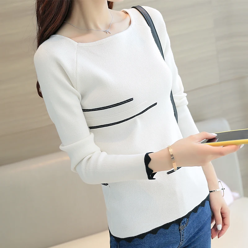 2021 Nova Primavera camisola das mulheres Moda Listrado pullovers Blusas feminina de slash collar blusas manga longa | Женская одежда