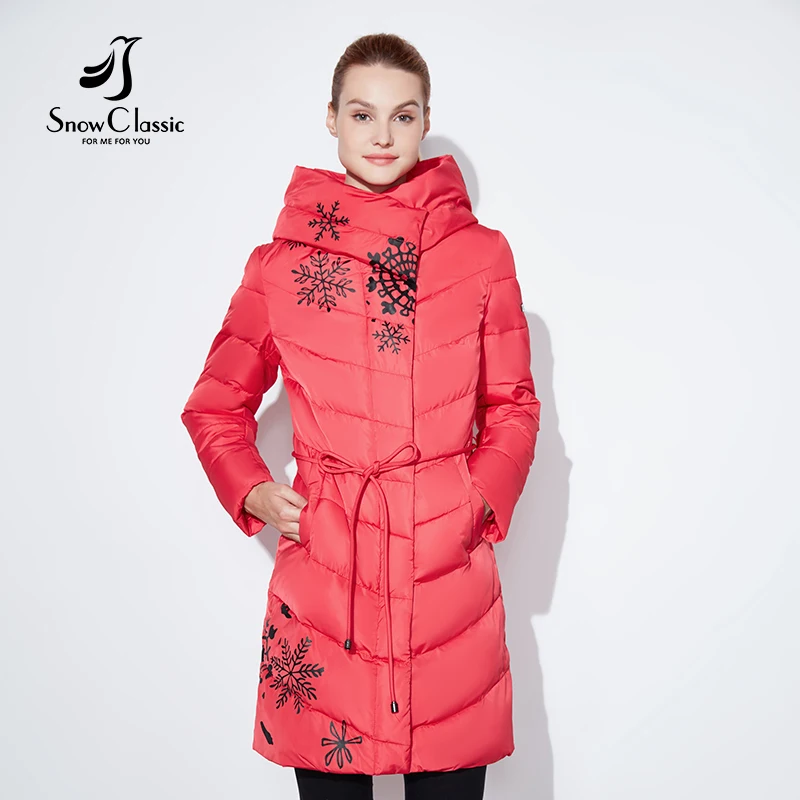 Snowclassic 2018 Spring and Autumn Женское печатное хлопковое верхнее пальто с модной и теплой