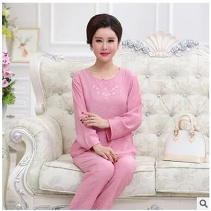 Пижама женская с длинным рукавом и о вырезом весенне летняя большого размера