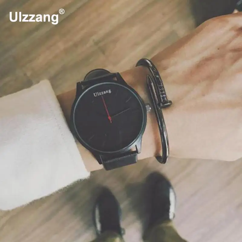 Модные Простые Стильные мужские часы черные коричневые кожаные кварцевые