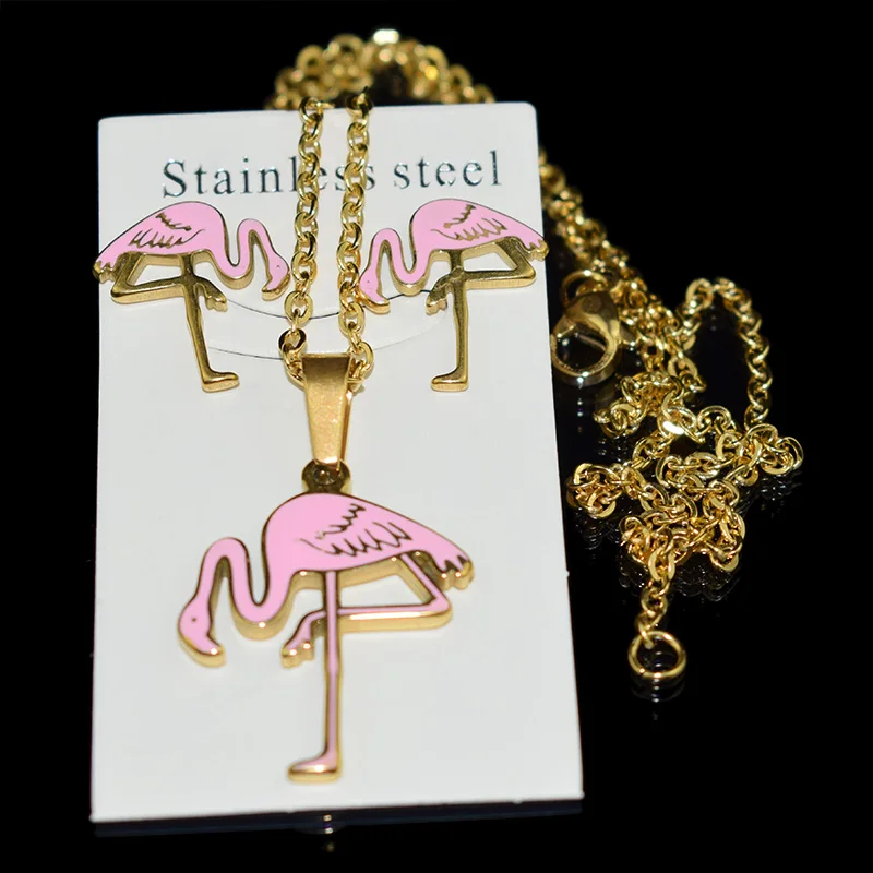 Розовый/Фламинго/лебедь/пламенная птица из нержавеющей стали 100% позолоченное