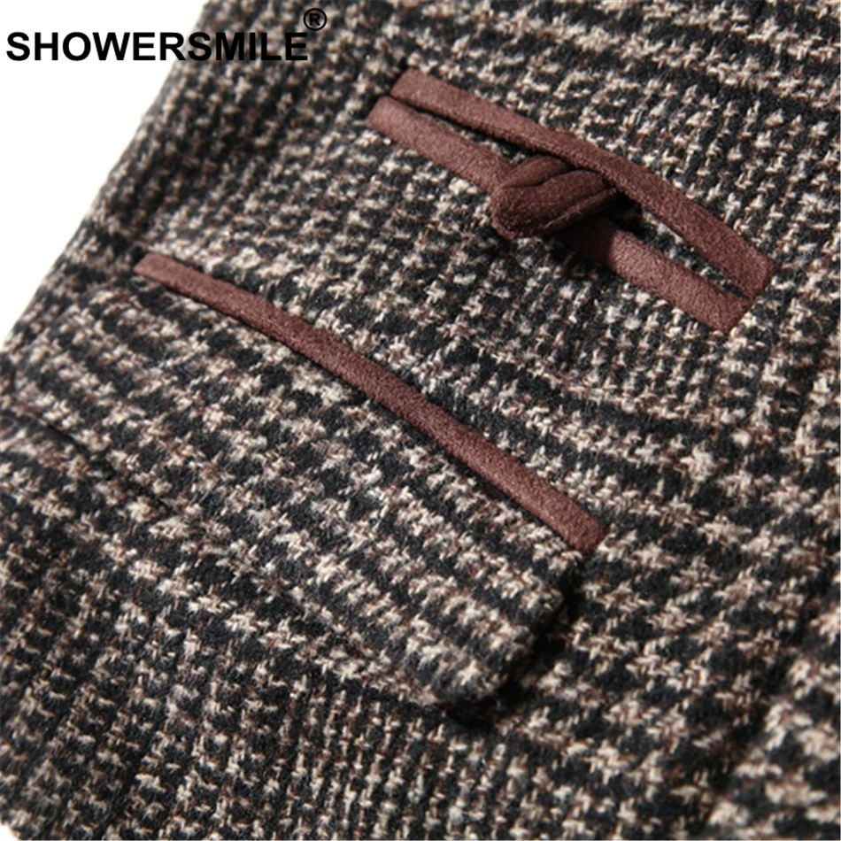 SHOWERSMILE мужской коричневый замшевый жилет с узором «гусиная лапка», мужской Британский клетчатый твидовый жилет, осенняя куртка без рукавов, Винтажный Мужской жилет