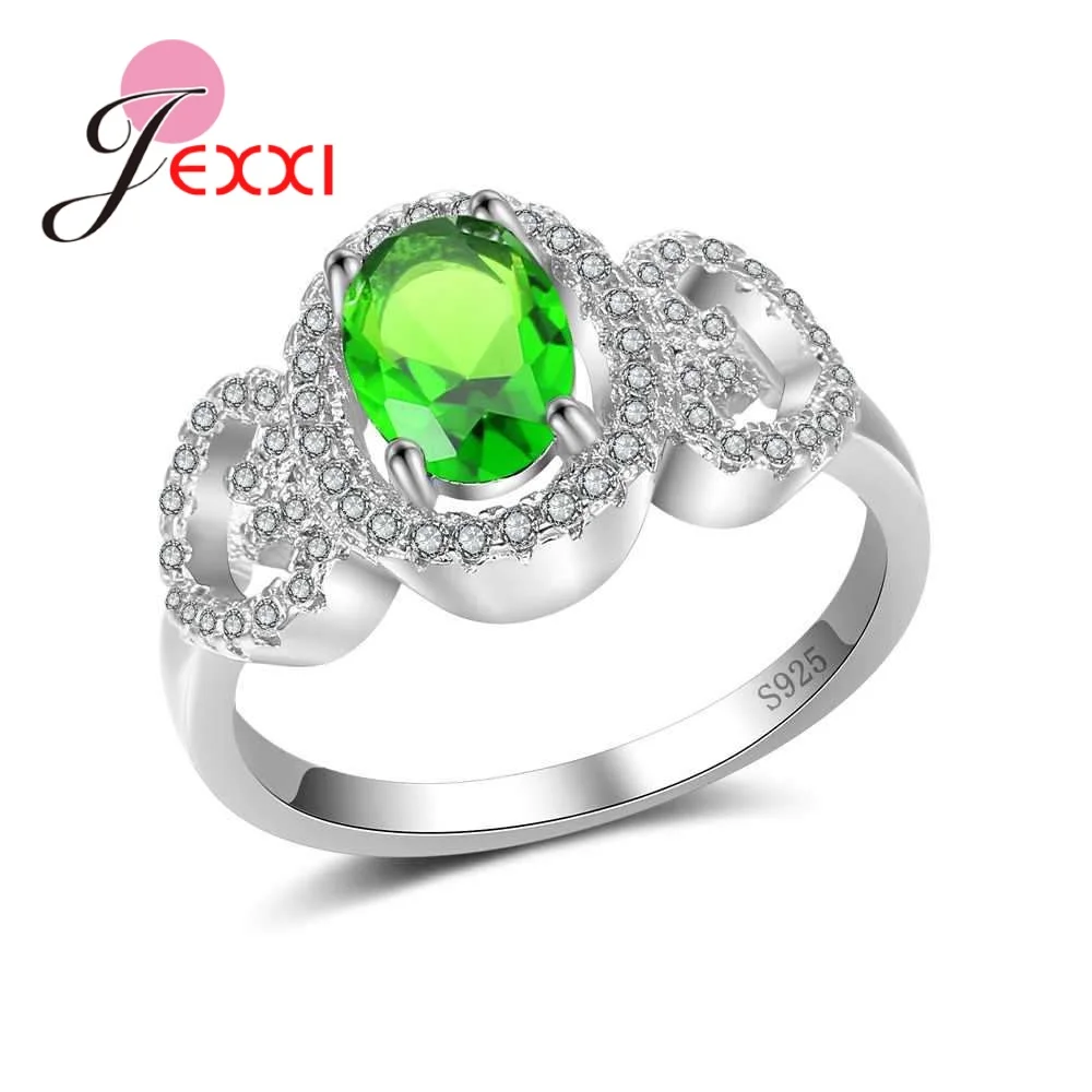 Luxurious 925 Sterling Silver Geometric Ring For Women Female Party Wedding Jewelry 4 Colour Oval Crystal Wholesale | Украшения и