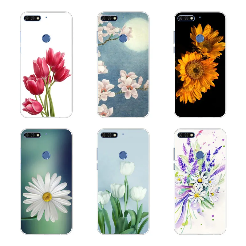 huawei y6 prime 2018 Case Silicon flowers Painting Soft TPU Back Cover for Protect Phone cases shell |