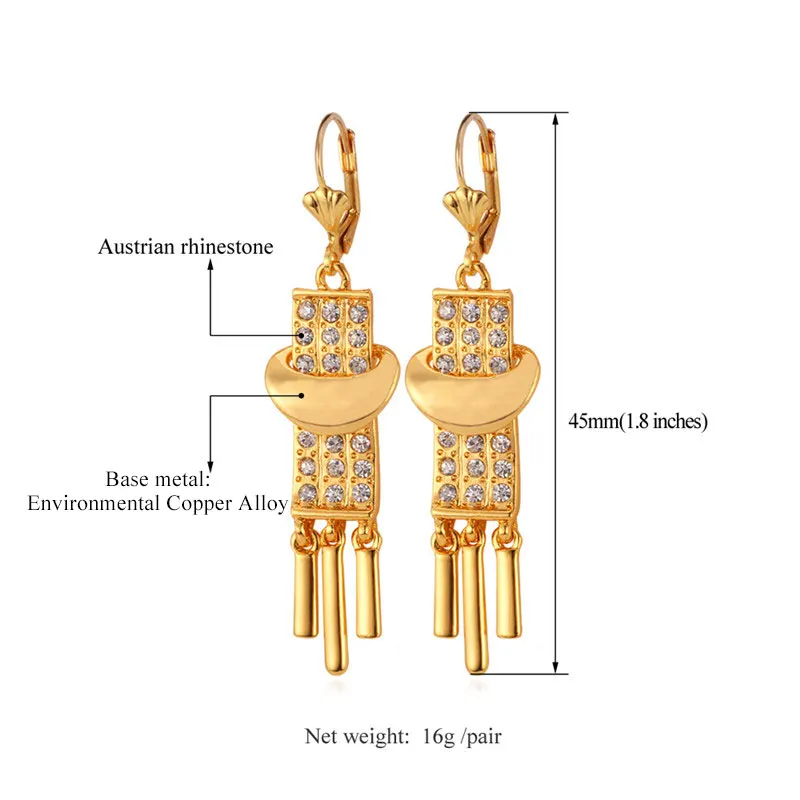 

U7 Long Earrings For Women Trendy Gold Color Rhinestone Jewelry Wholesale Party Gift Tassel Drop Earrings E428